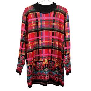 Vintage Cervelle Multicolor Plaid Tartan Academia Holiday Sweater size LARGE